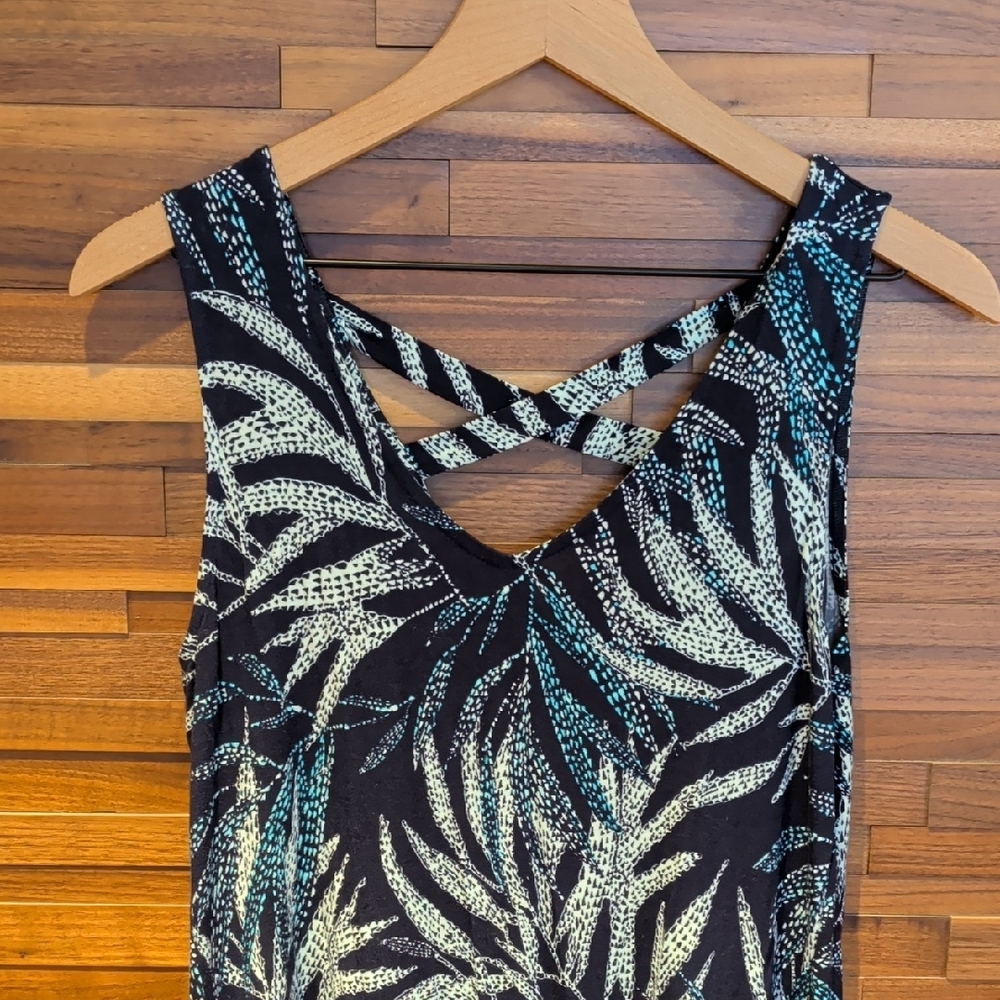 Style & Co. Black Dress with Teal and Light Green Print - Picture 4 of 10